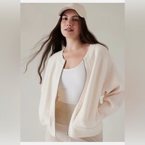 Athleta Full Zip Sequoia Sweater in Magnolia White